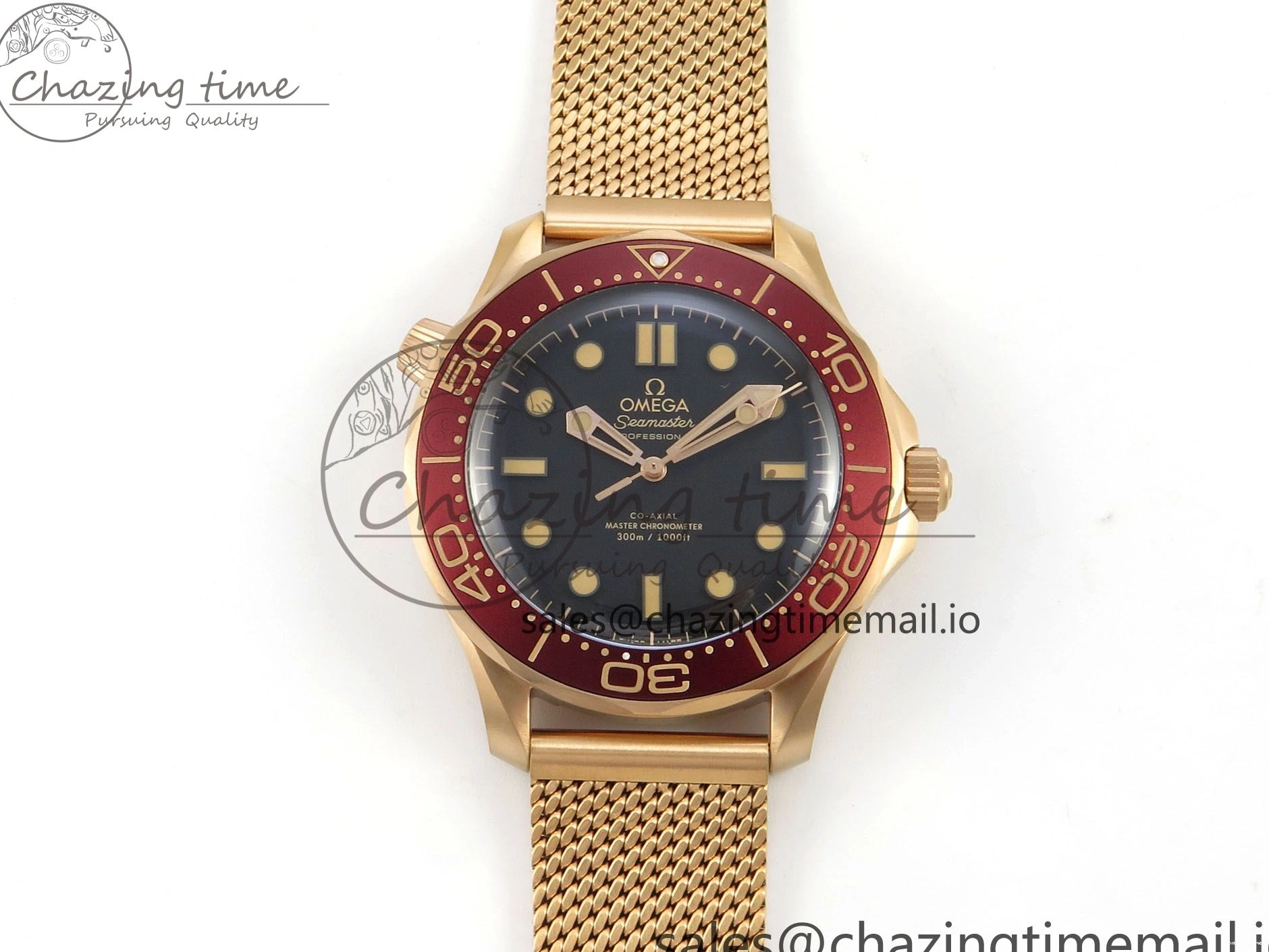 0510 Stylish Seamaster 300M Diver Rose Gold VSF 1:1 Best Edition Black Dial on Mesh Bracelet A 7662